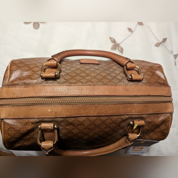 CELINE Logo Macadam Triompe Boston Bag PVC Leather Brown Gold Italy EUC COA - Picture 3 of 16